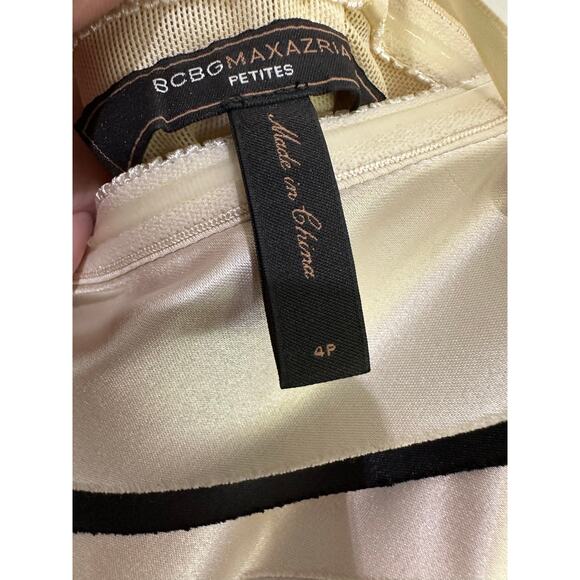 BCBGMAXAZRIA Women's Black White Strapless Tiered Satin Sheath Dress Size 4P - Picture 9 of 12